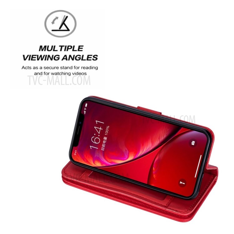 Leather Wallet Stand Phone Case with 9 Card Slots for iPhone 12 Pro/12 - Red-9