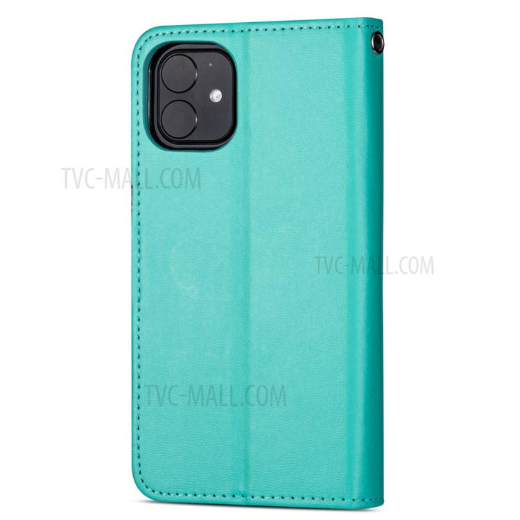 Leather Wallet Stand Phone Case with 9 Card Slots for iPhone 12 Pro/12 - Cyan-3