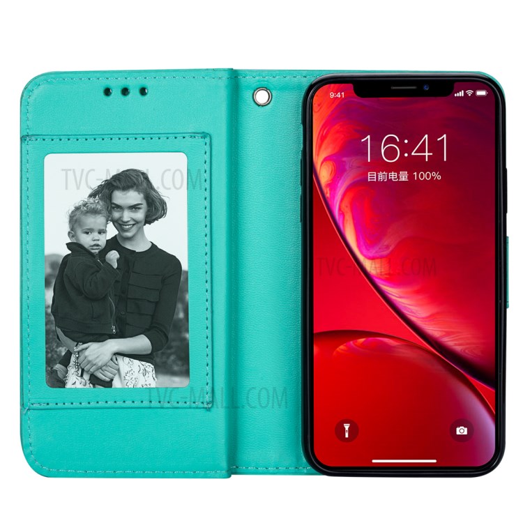 Leather Wallet Stand Phone Case with 9 Card Slots for iPhone 12 Pro/12 - Cyan-4