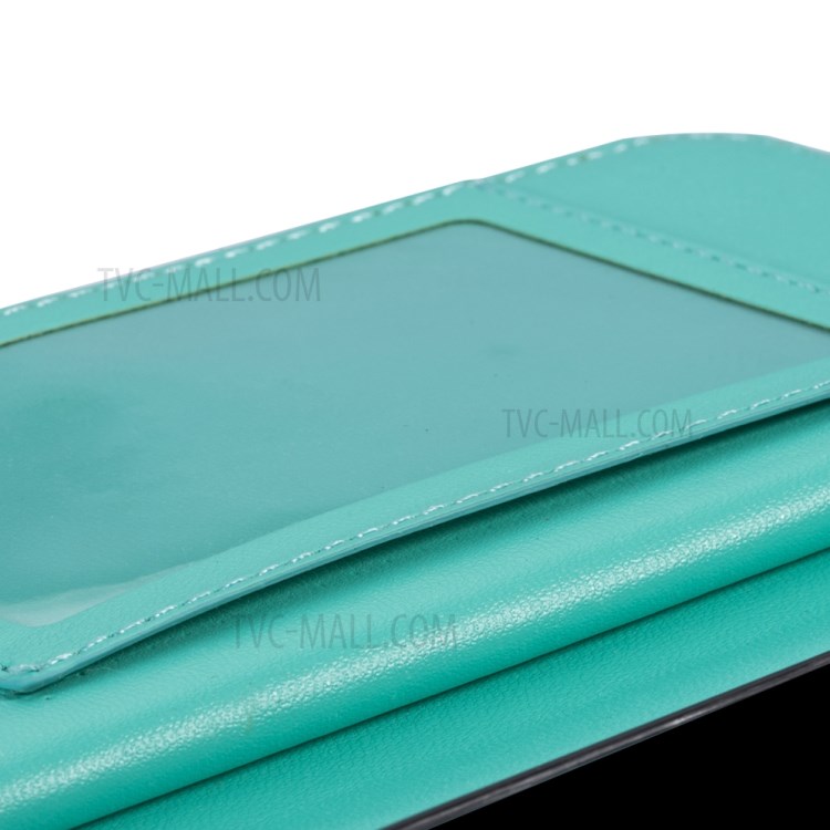 Leather Wallet Stand Phone Case with 9 Card Slots for iPhone 12 Pro/12 - Cyan-8