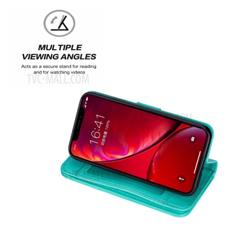 Leather Wallet Stand Phone Case with 9 Card Slots for iPhone 12 Pro/12 - Cyan-9