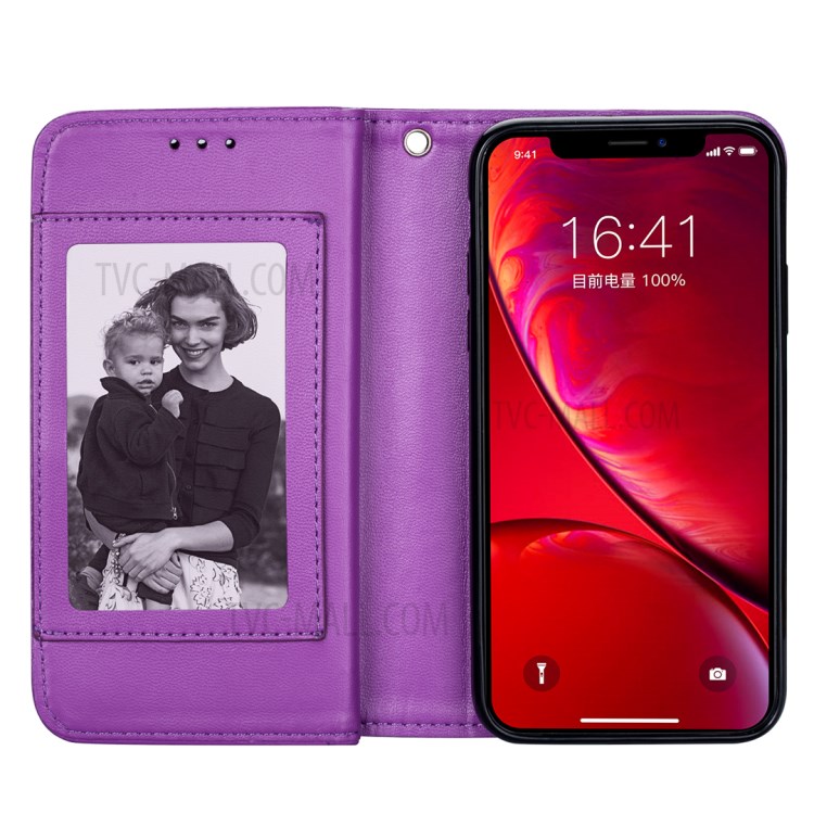 Leather Wallet Stand Phone Case with 9 Card Slots for iPhone 12 Pro/12 - Purple-6