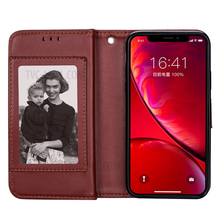 Leather Wallet Stand Phone Case with 9 Card Slots for iPhone 12 Pro/12 - Brown-4