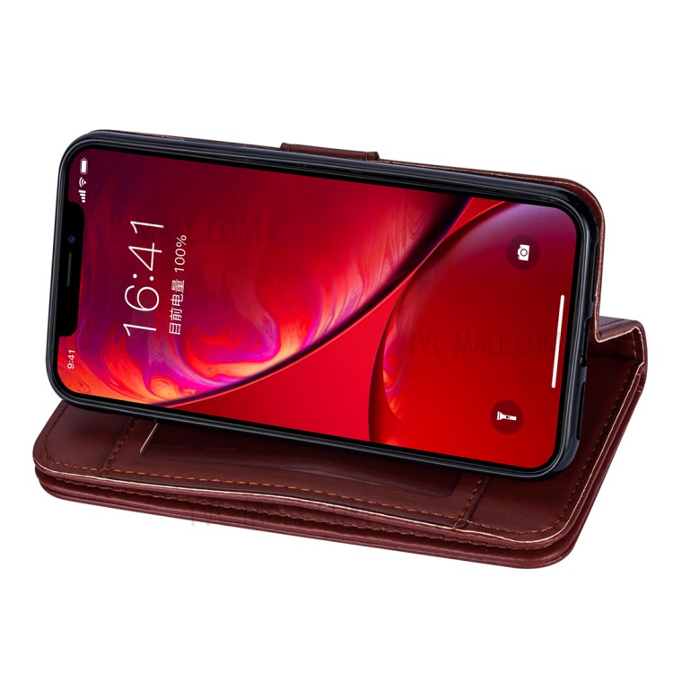 Leather Wallet Stand Phone Case with 9 Card Slots for iPhone 12 Pro/12 - Brown-5
