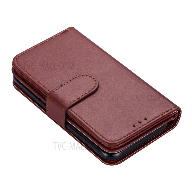 Leather Wallet Stand Phone Case with 9 Card Slots for iPhone 12 Pro/12 - Brown-6
