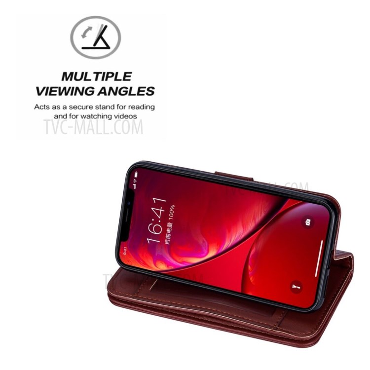 Leather Wallet Stand Phone Case with 9 Card Slots for iPhone 12 Pro/12 - Brown-9