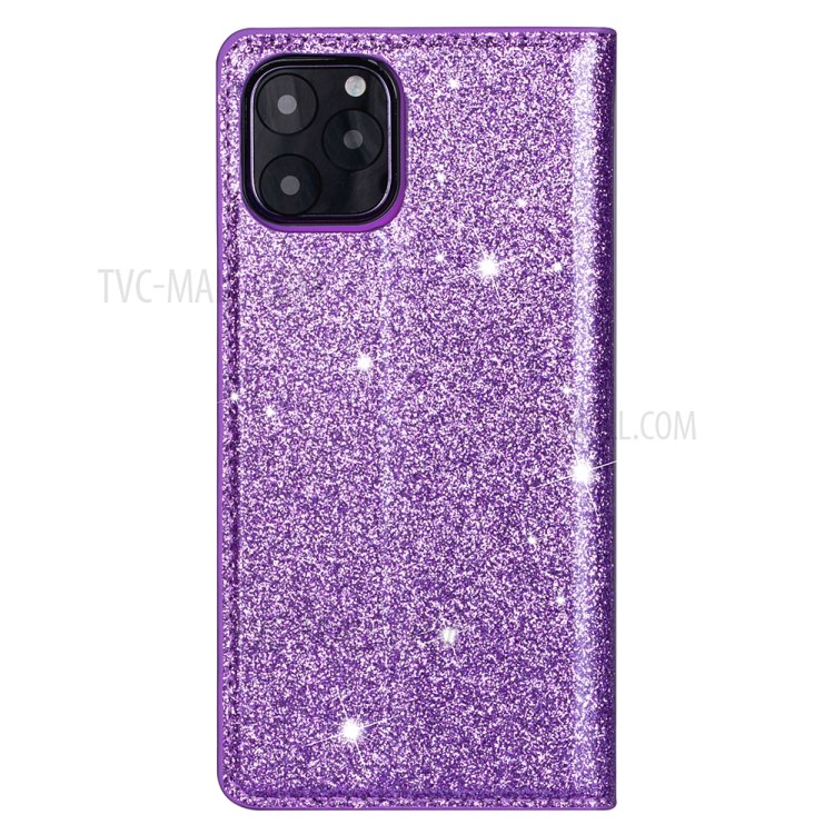 Flash Powder Stand Leather Card Holder Case for iPhone 12 mini - Purple-3