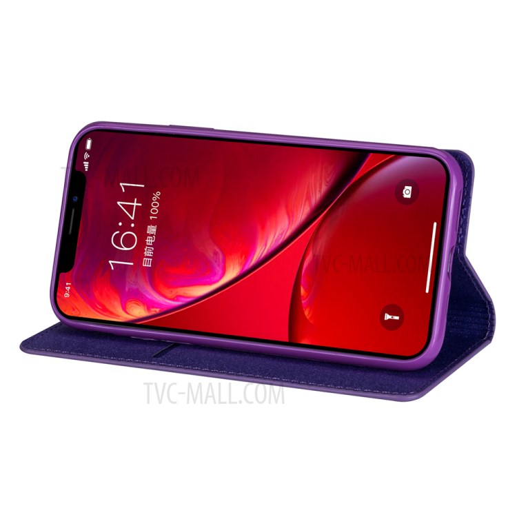 Flash Powder Stand Leather Card Holder Case for iPhone 12 mini - Purple-4