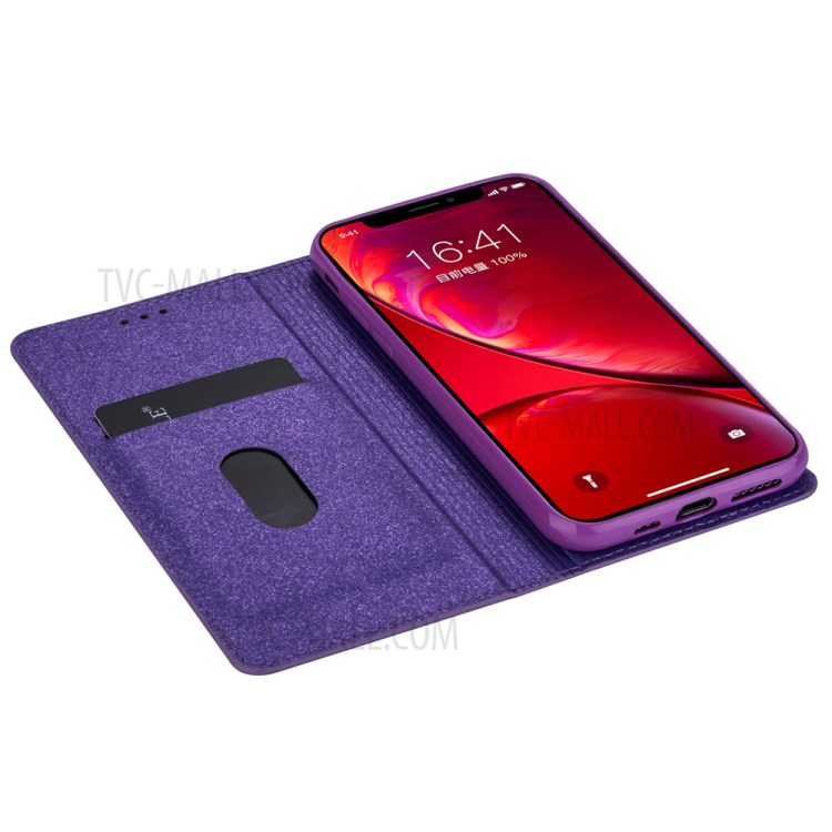 Flash Powder Stand Leather Card Holder Case for iPhone 12 mini - Purple-5