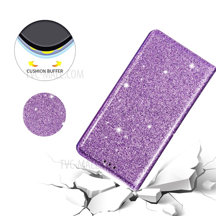 Flash Powder Stand Leather Card Holder Case for iPhone 12 mini - Purple-7