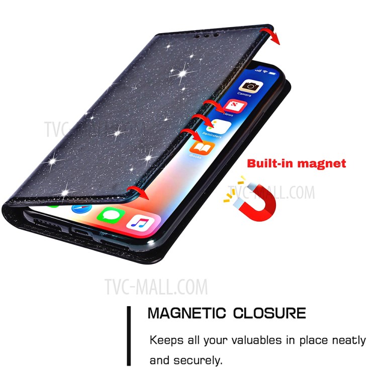 Flash Powder Stand Leather Card Holder Case for iPhone 12 Pro/12 - Black-8