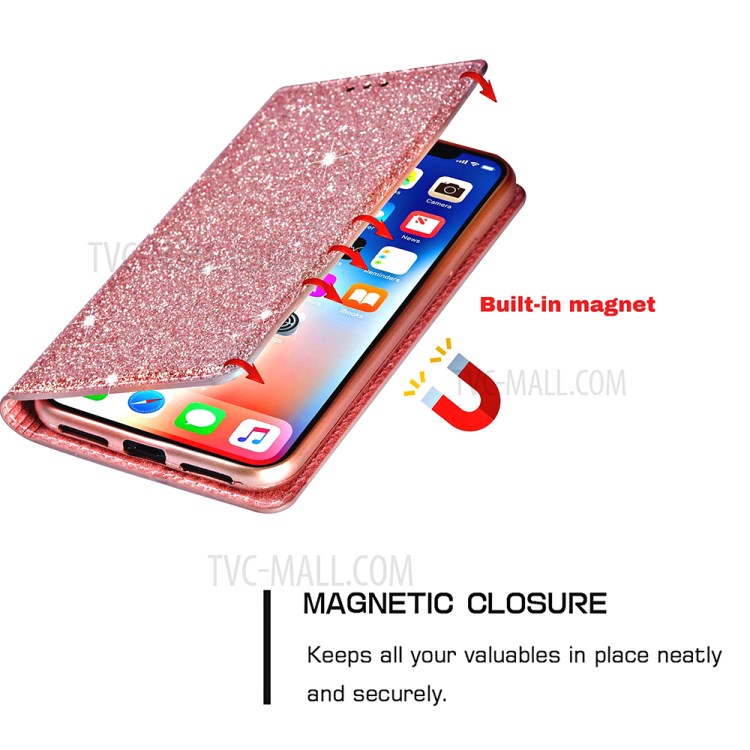 Flash Powder Stand Leather Card Holder Case for iPhone 12 Pro Max 6.7-inch - Rose Gold-8
