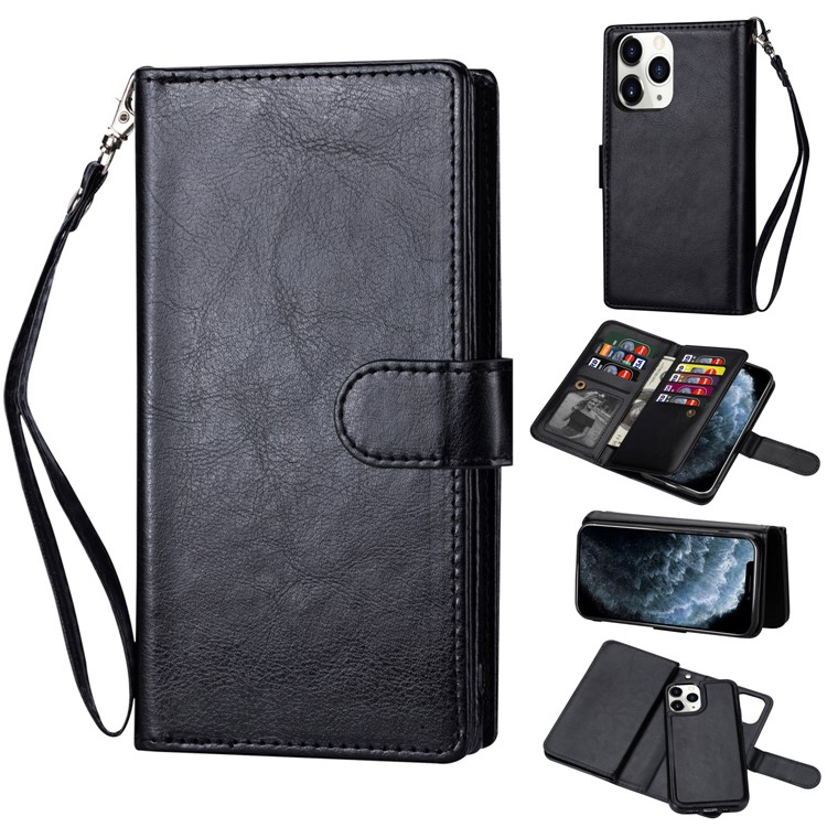 With 9 Card Slots Cell Phone Leather Case for iPhone 12 Pro Max 6.7-inch - Black-1