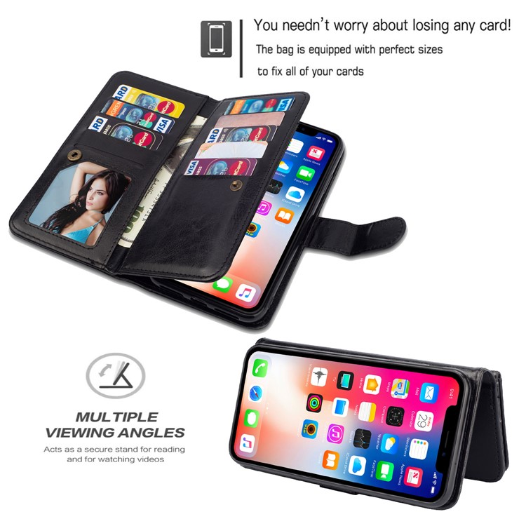 With 9 Card Slots Cell Phone Leather Case for iPhone 12 Pro Max 6.7-inch - Black-8