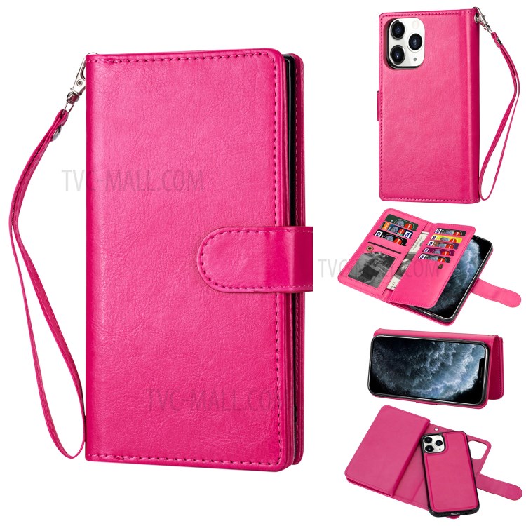 With 9 Card Slots Cell Phone Leather Case for iPhone 12 Pro Max 6.7-inch - Rose-1