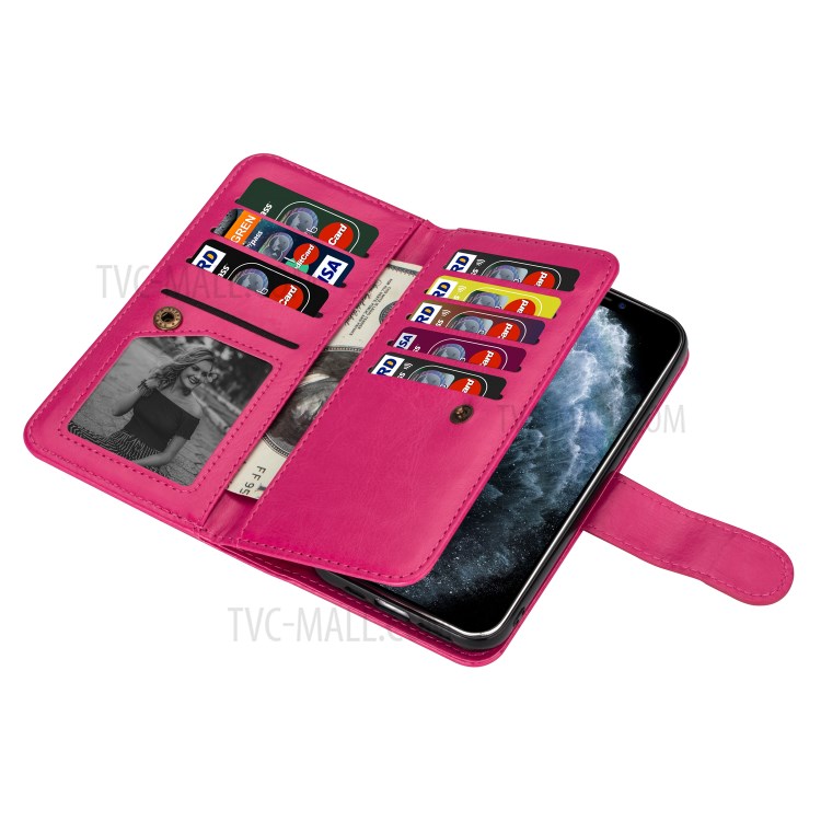 With 9 Card Slots Cell Phone Leather Case for iPhone 12 Pro Max 6.7-inch - Rose-6