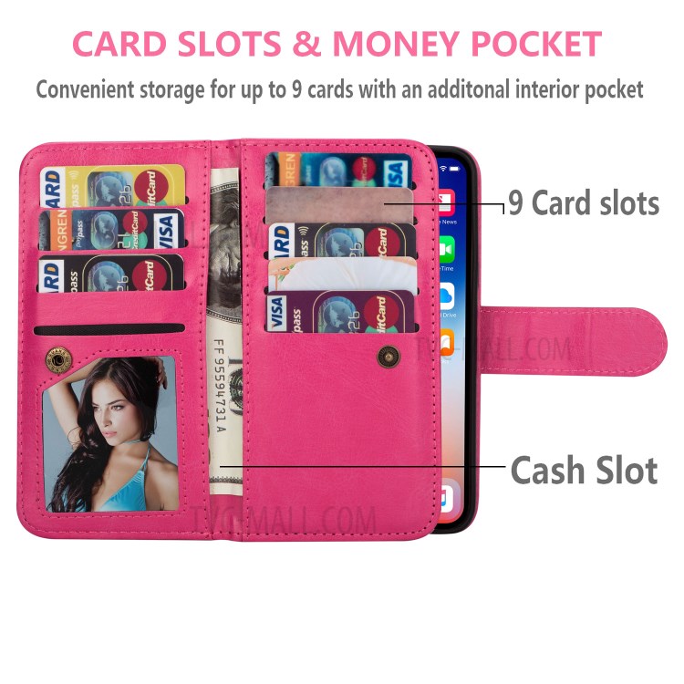 With 9 Card Slots Cell Phone Leather Case for iPhone 12 Pro Max 6.7-inch - Rose-7
