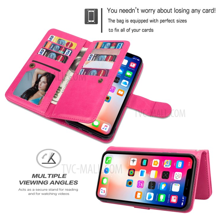 With 9 Card Slots Cell Phone Leather Case for iPhone 12 Pro Max 6.7-inch - Rose-8