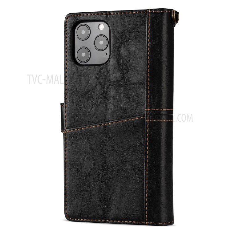 Retro Metal Buckle Wallet Stand Leather Phone Case with Lanyard for iPhone 12 5.4 inch - Black-3