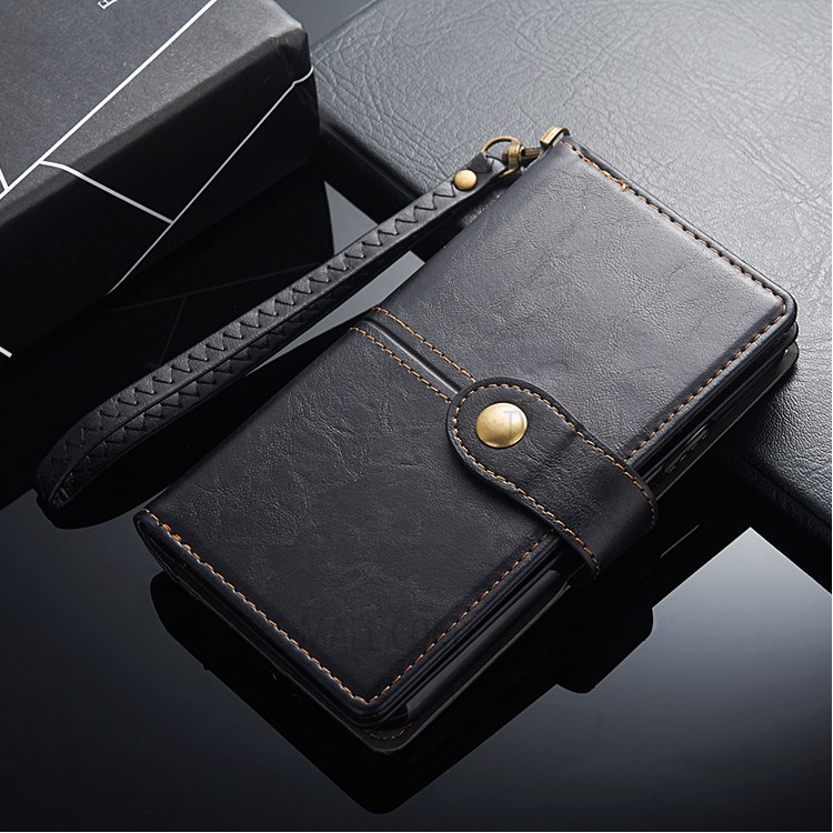 Retro Metal Buckle Wallet Stand Leather Phone Case with Lanyard for iPhone 12 5.4 inch - Black-8