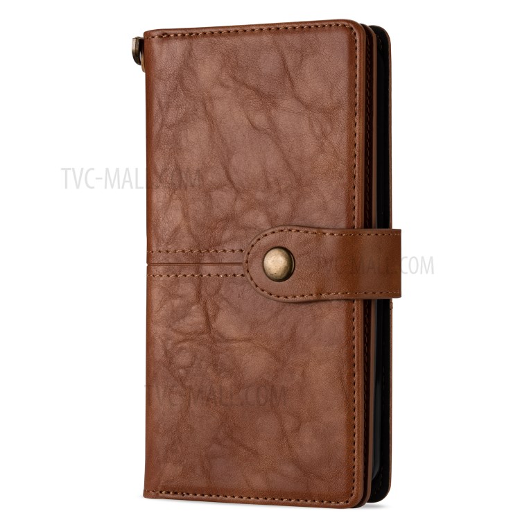 Retro Metal Buckle Wallet Stand Leather Phone Case with Lanyard for iPhone 12 mini - Brown-2