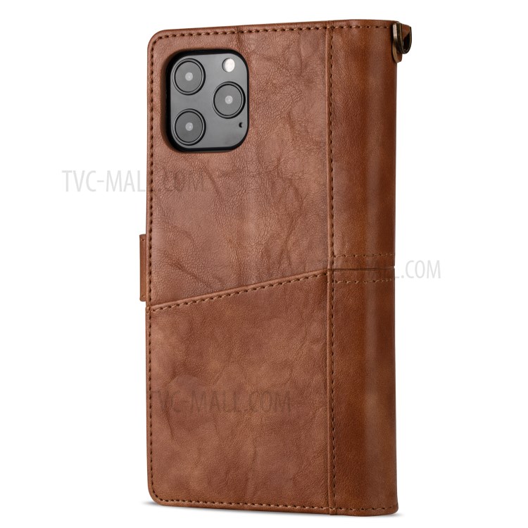 Retro Metal Buckle Wallet Stand Leather Phone Case with Lanyard for iPhone 12 mini - Brown-3