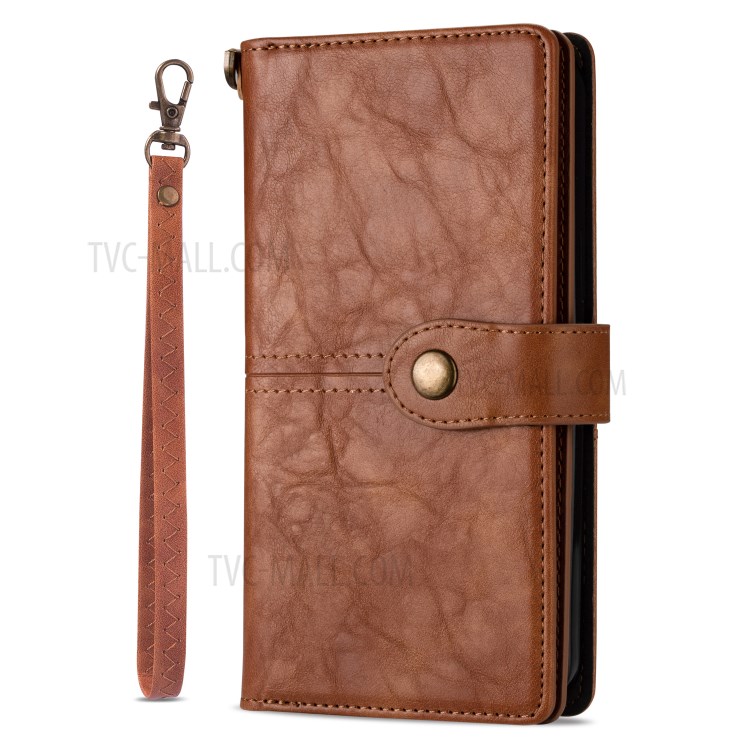 Retro Metal Buckle Wallet Stand Leather Phone Case with Lanyard for iPhone 12 mini - Brown-4