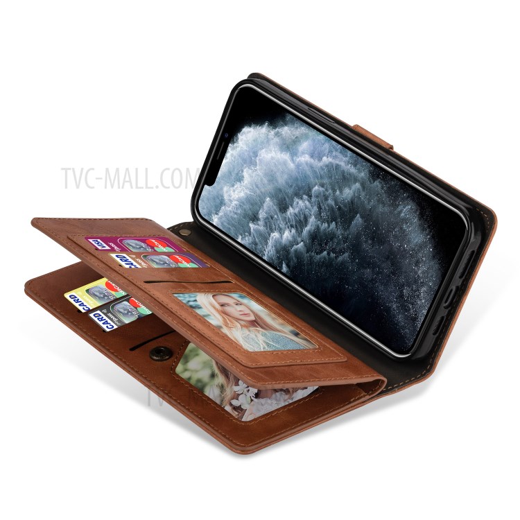 Retro Metal Buckle Wallet Stand Leather Phone Case with Lanyard for iPhone 12 mini - Brown-5