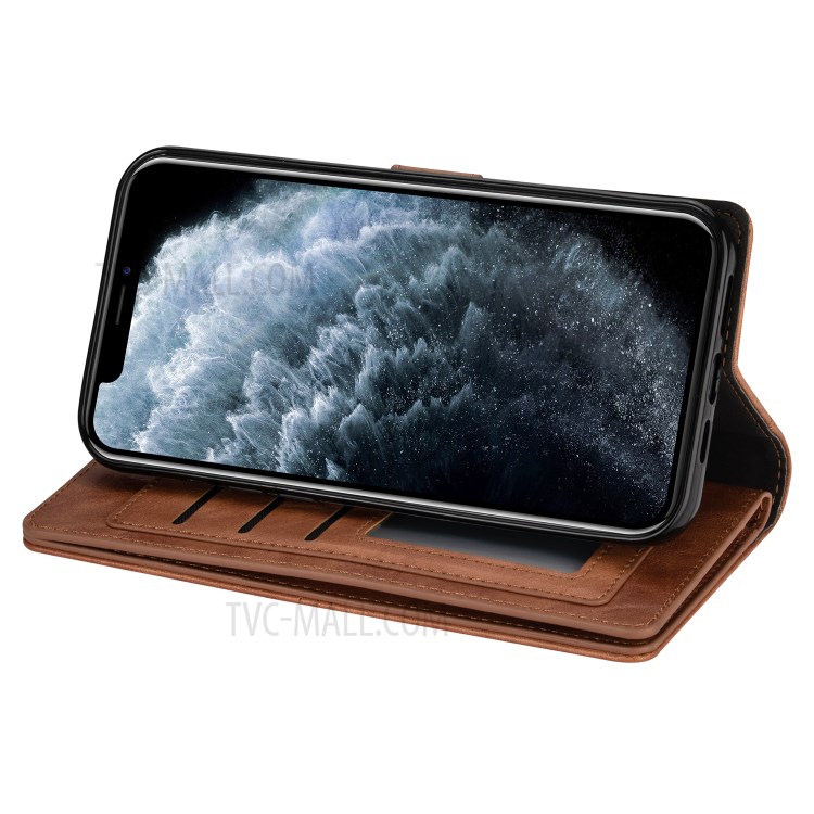 Retro Metal Buckle Wallet Stand Leather Phone Case with Lanyard for iPhone 12 mini - Brown-6