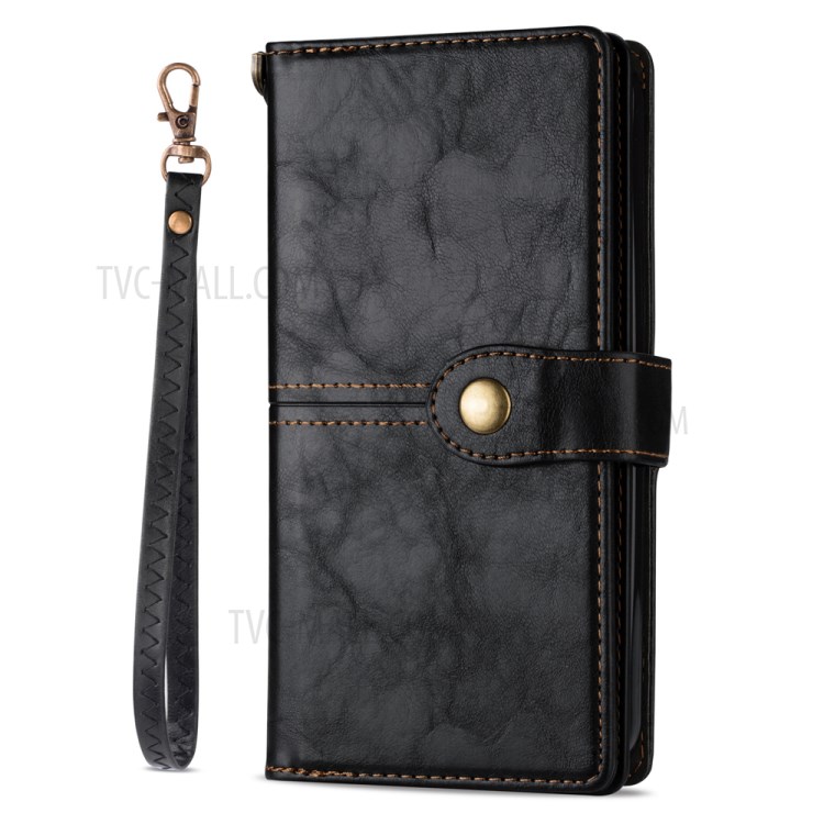 Retro Metal Buckle Wallet Stand Leather Phone Case with Lanyard for iPhone 12 Max/12 Pro 6.1 inch - Black-4