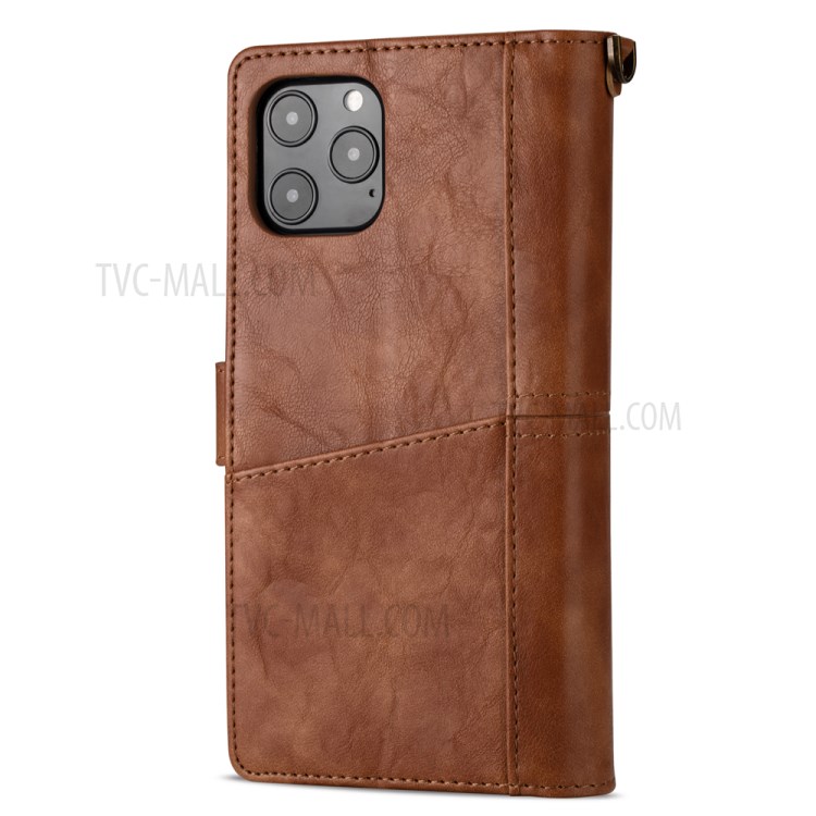 Retro Metal Buckle Wallet Stand Leather Phone Case with Lanyard for iPhone 12 Pro/12 - Brown-3