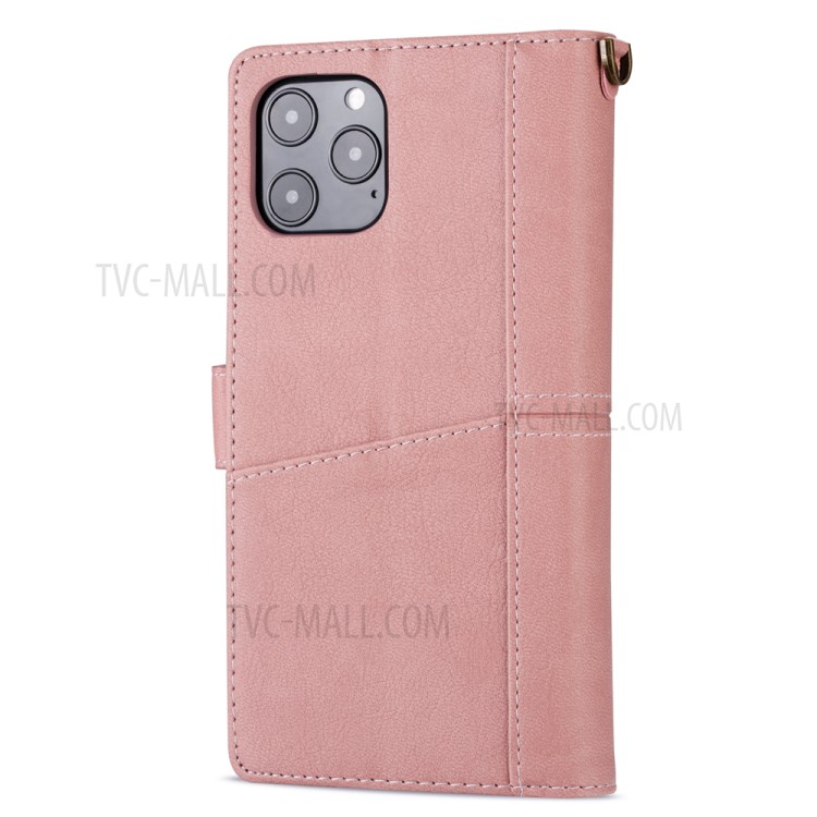 Retro Metal Buckle Wallet Stand Leather Phone Shell with Lanyard for iPhone 12 Pro Max 6.7 inch - Pink-3