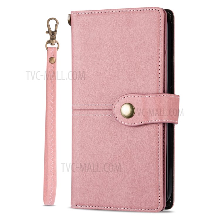 Retro Metal Buckle Wallet Stand Leather Phone Shell with Lanyard for iPhone 12 Pro Max 6.7 inch - Pink-4