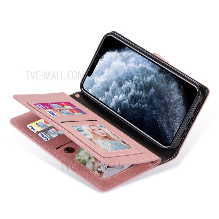 Retro Metal Buckle Wallet Stand Leather Phone Shell with Lanyard for iPhone 12 Pro Max 6.7 inch - Pink-5