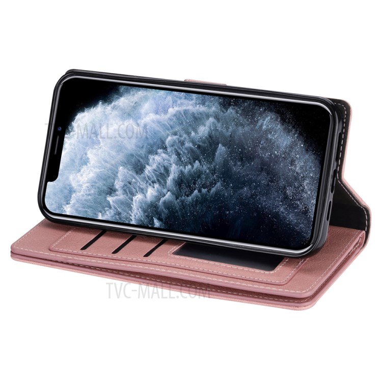 Retro Metal Buckle Wallet Stand Leather Phone Shell with Lanyard for iPhone 12 Pro Max 6.7 inch - Pink-6
