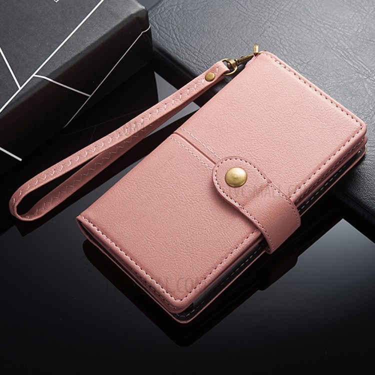 Retro Metal Buckle Wallet Stand Leather Phone Shell with Lanyard for iPhone 12 Pro Max 6.7 inch - Pink-8
