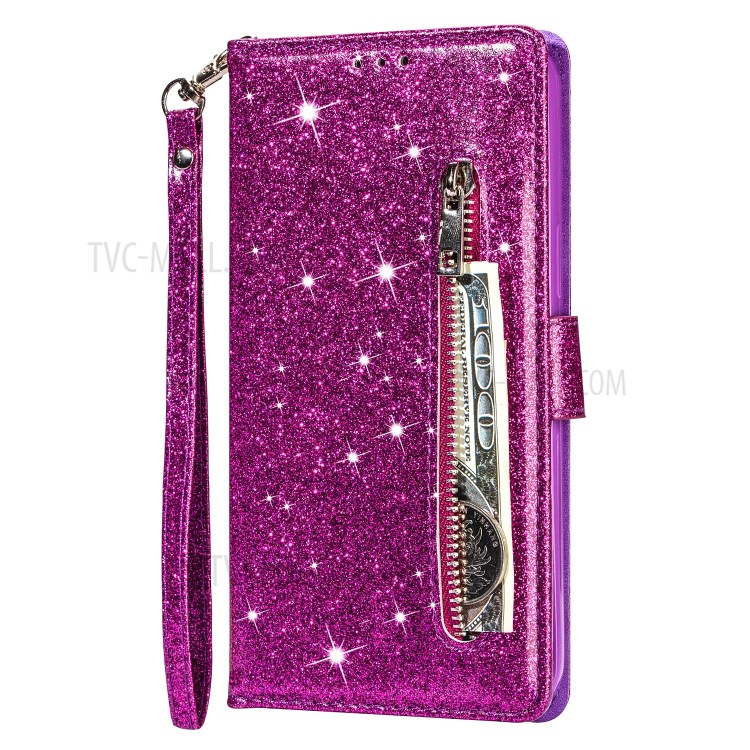 Flash-Pulver Reißverschluss Schlag-Leder Telefonkasten Mit Riemen Für Iphone 12 Pro Inch Max 6.7 - Lila-2