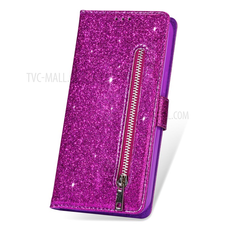Flash-Pulver Reißverschluss Schlag-Leder Telefonkasten Mit Riemen Für Iphone 12 Pro Inch Max 6.7 - Lila-4