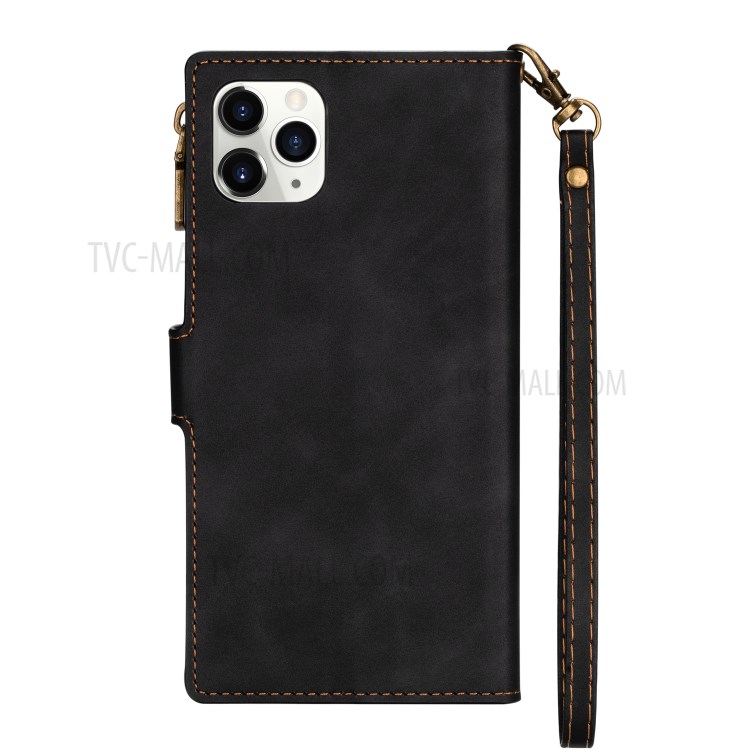 Wallet Phone Case PU Leather Coated TPU Cover for iPhone 12 5.4-inch - Black-2