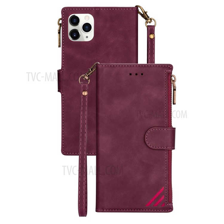 Wallet Phone Case PU Leather Coated TPU Cover for iPhone 12 mini - Wine Red-1