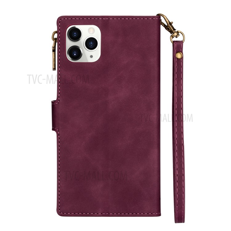 Wallet Phone Case PU Leather Coated TPU Cover for iPhone 12 mini - Wine Red-2