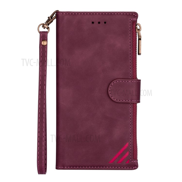 Wallet Phone Case PU Leather Coated TPU Cover for iPhone 12 mini - Wine Red-3