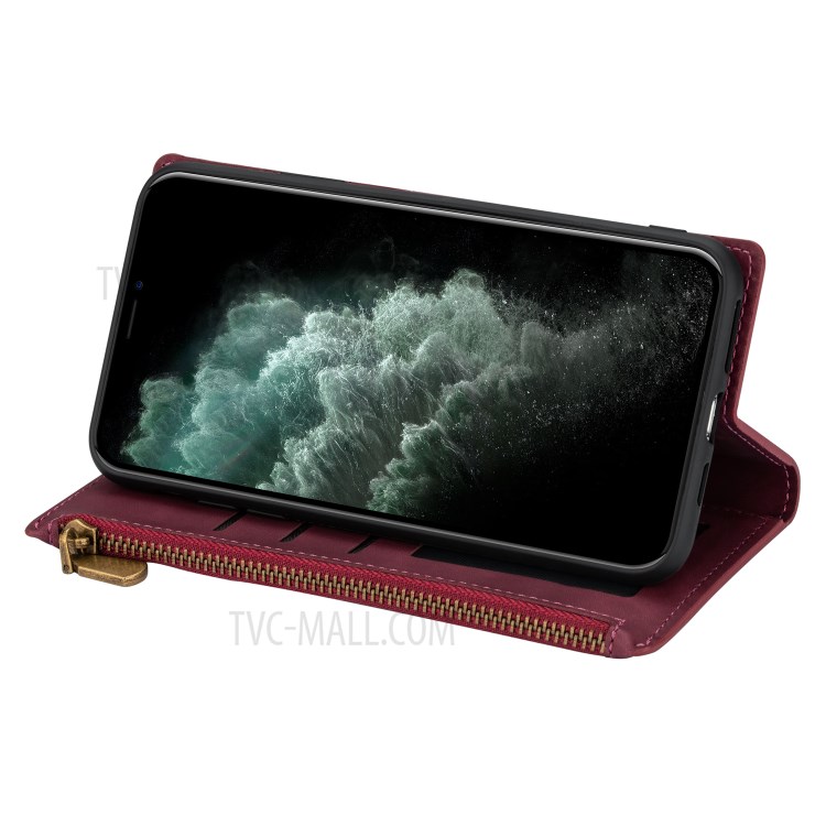 Wallet Phone Case PU Leather Coated TPU Cover for iPhone 12 mini - Wine Red-4