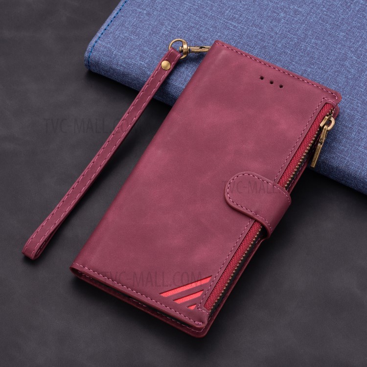 Wallet Phone Case PU Leather Coated TPU Cover for iPhone 12 mini - Wine Red-8