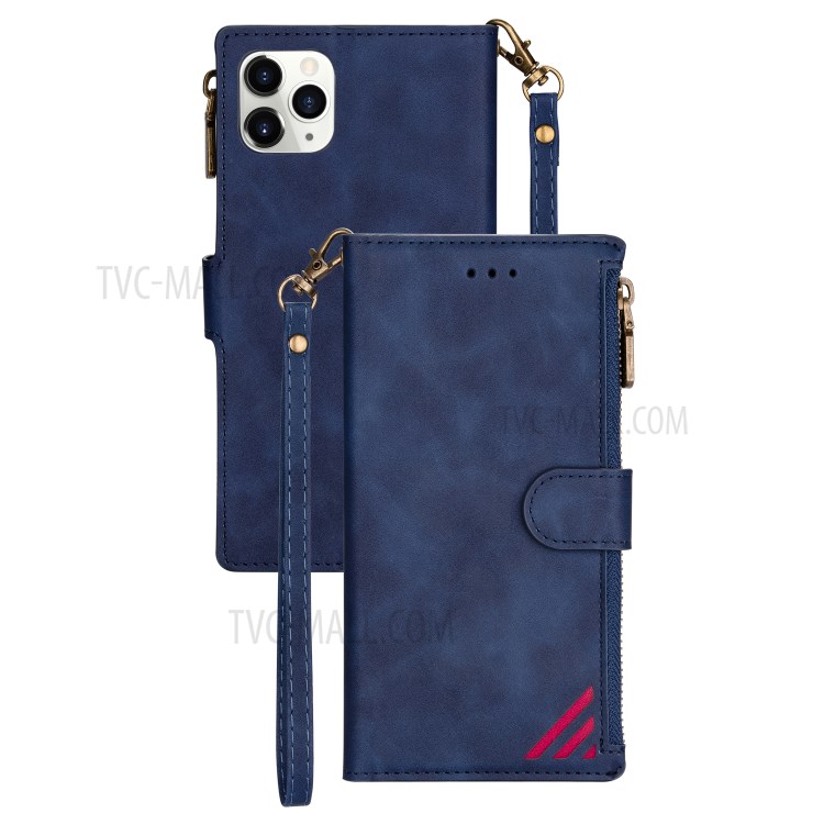 Wallet Phone Case PU Leather Coated TPU Cover for iPhone 12 Pro/12 - Blue-1