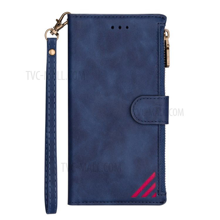 Wallet Phone Case PU Leather Coated TPU Cover for iPhone 12 Pro/12 - Blue-3