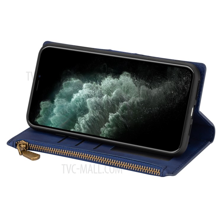 Wallet Phone Case PU Leather Coated TPU Cover for iPhone 12 Pro/12 - Blue-4