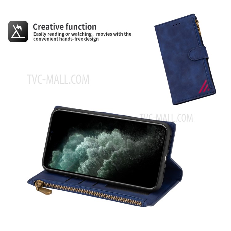 Wallet Phone Case PU Leather Coated TPU Cover for iPhone 12 Pro/12 - Blue-5