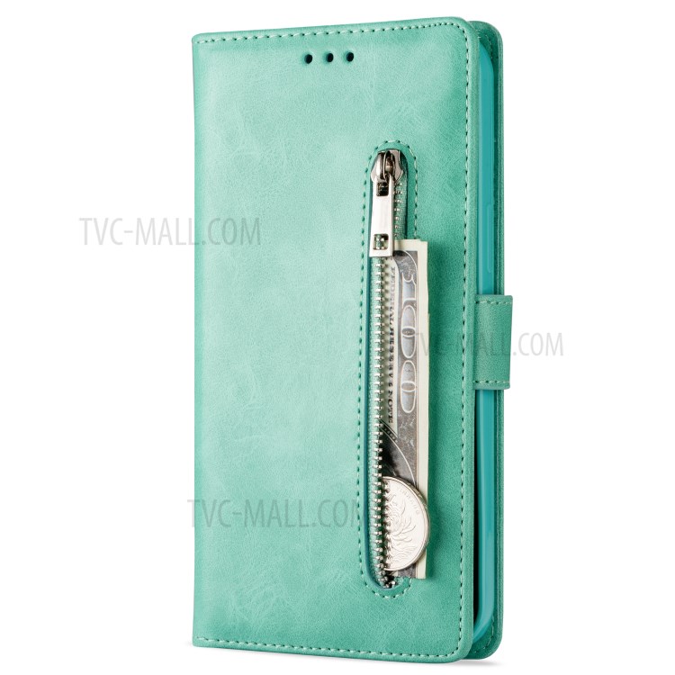 Zipper Pocket Leather Wallet Stand Case for iPhone 12 mini - Green-2