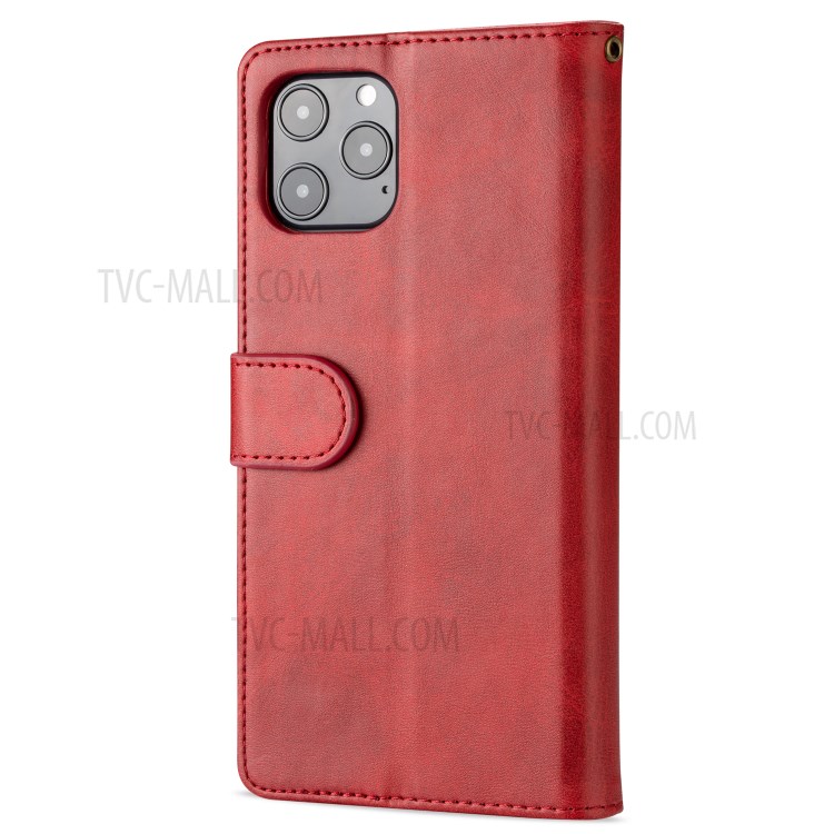 Zipper Pocket Leather Wallet Stand Case for iPhone 12 Pro Max 6.7-inch - Red-3